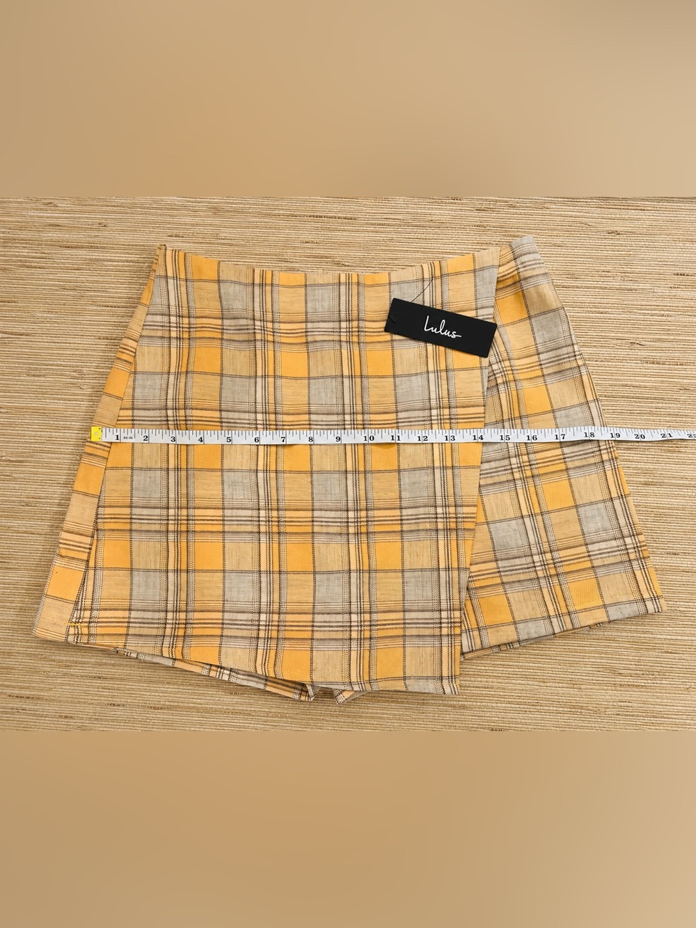 Lulus Mustard & Beige Plaid Wrap Front Skort Shorts Preppy Academia Boho NWT, M - Picture 8 of 14